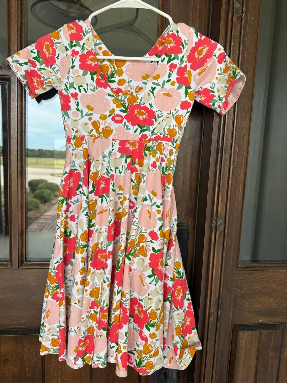 Girls' Floral Short Sleeve Twirl Dress - Pink & Coral